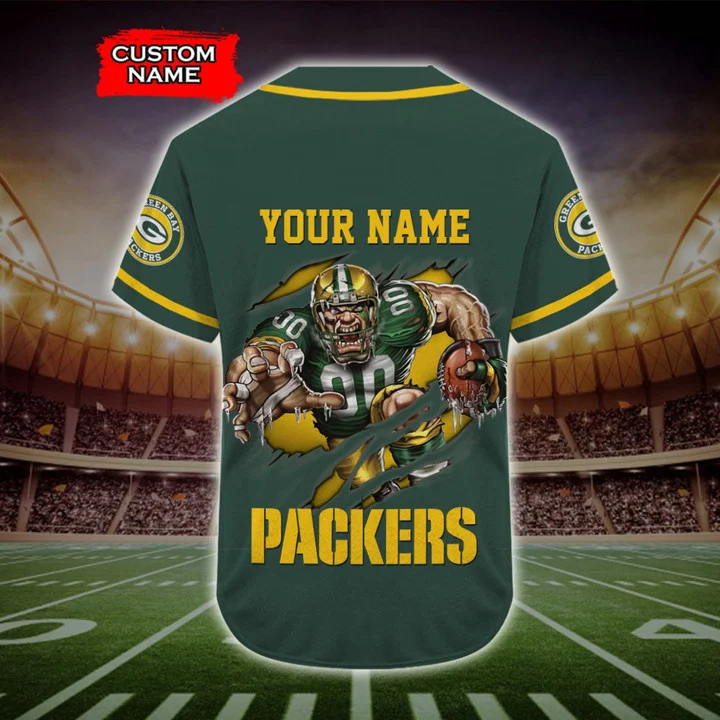 Green Bay Packers Baseball Jersey Shirt Skull Custom Name