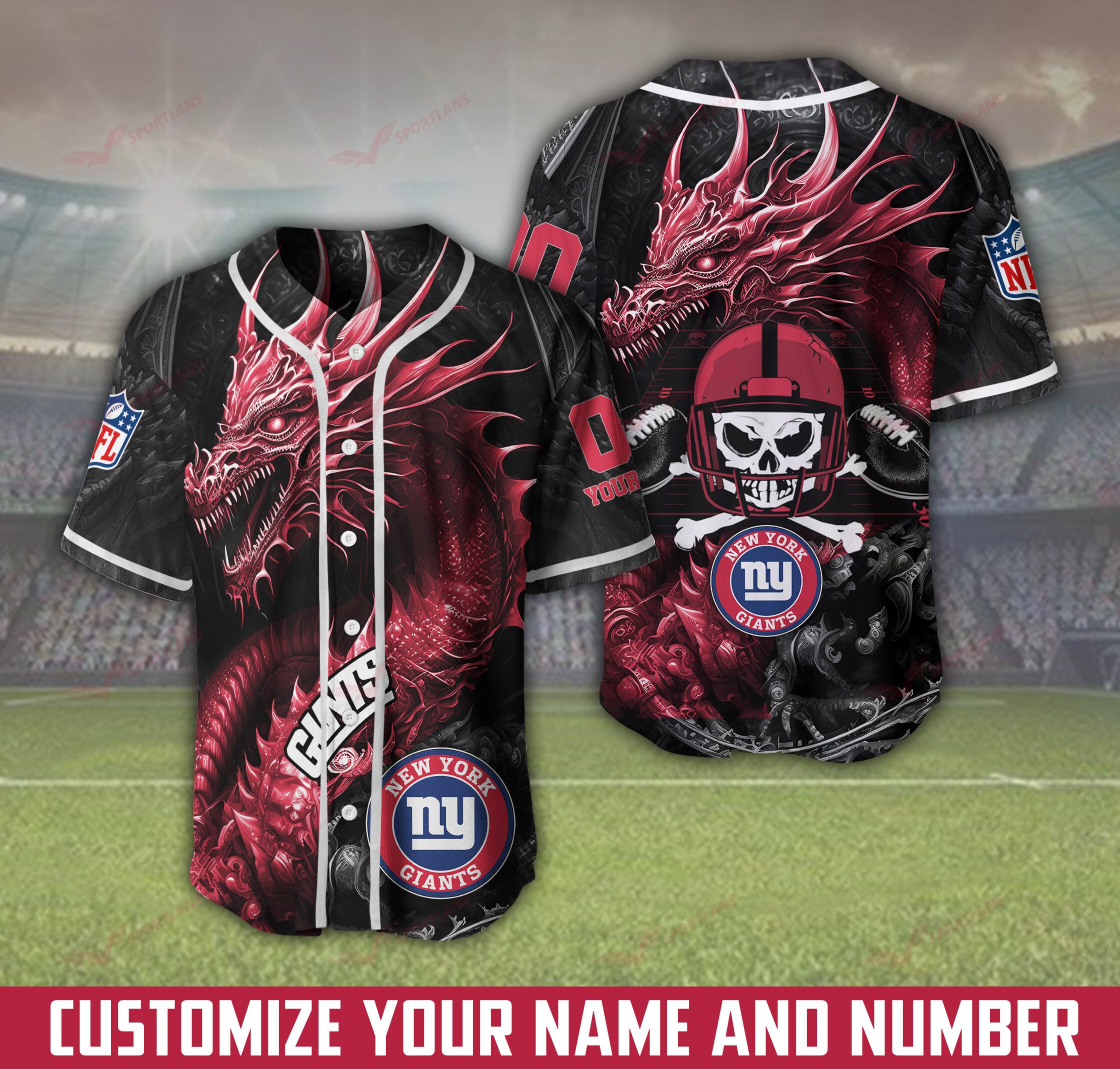 New York Giants Personalized Name And Number NFL 3D Baseball Jersey Shirt  For Fans