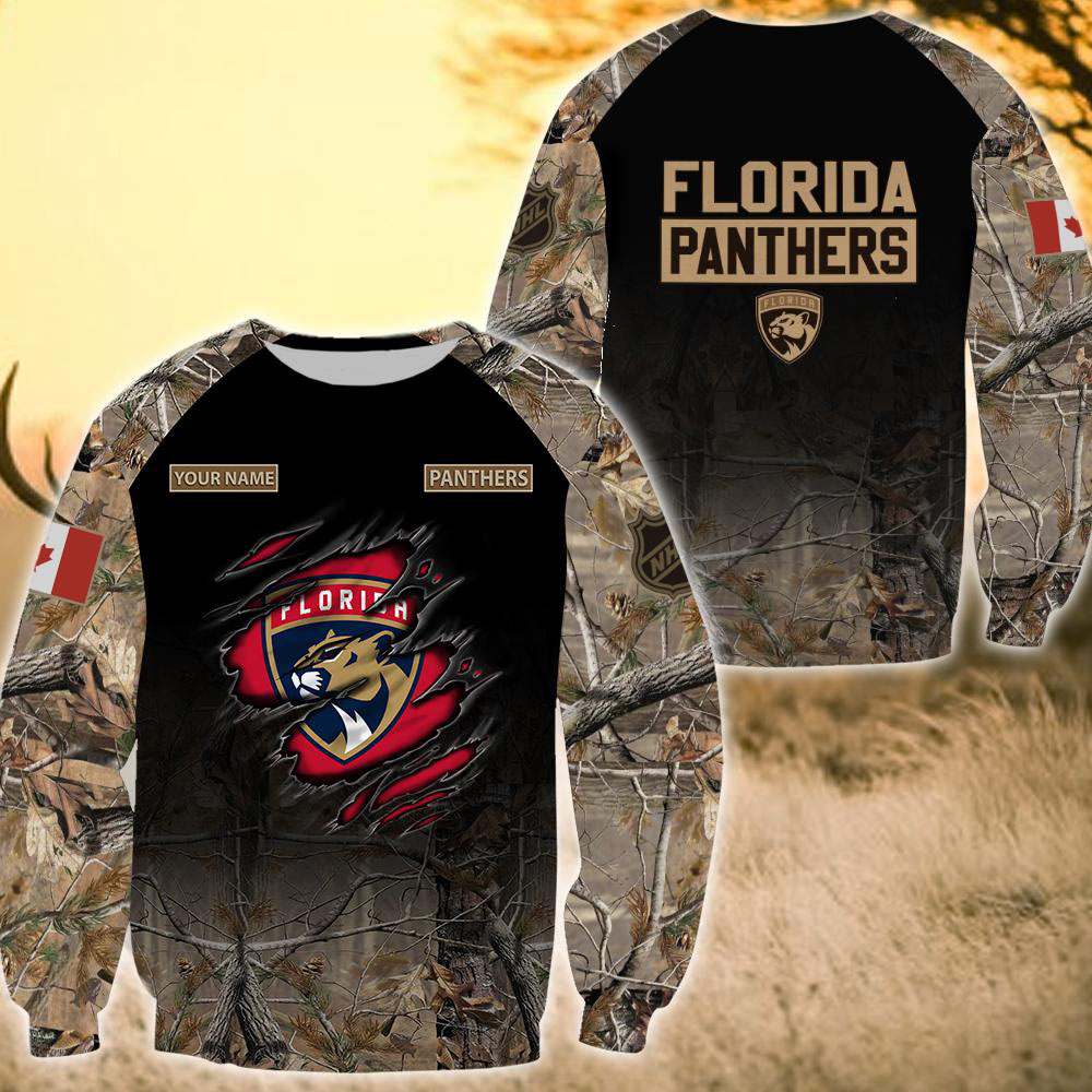 Custom NHL Florida Panthers Hunting Camouflage Design Hoodie