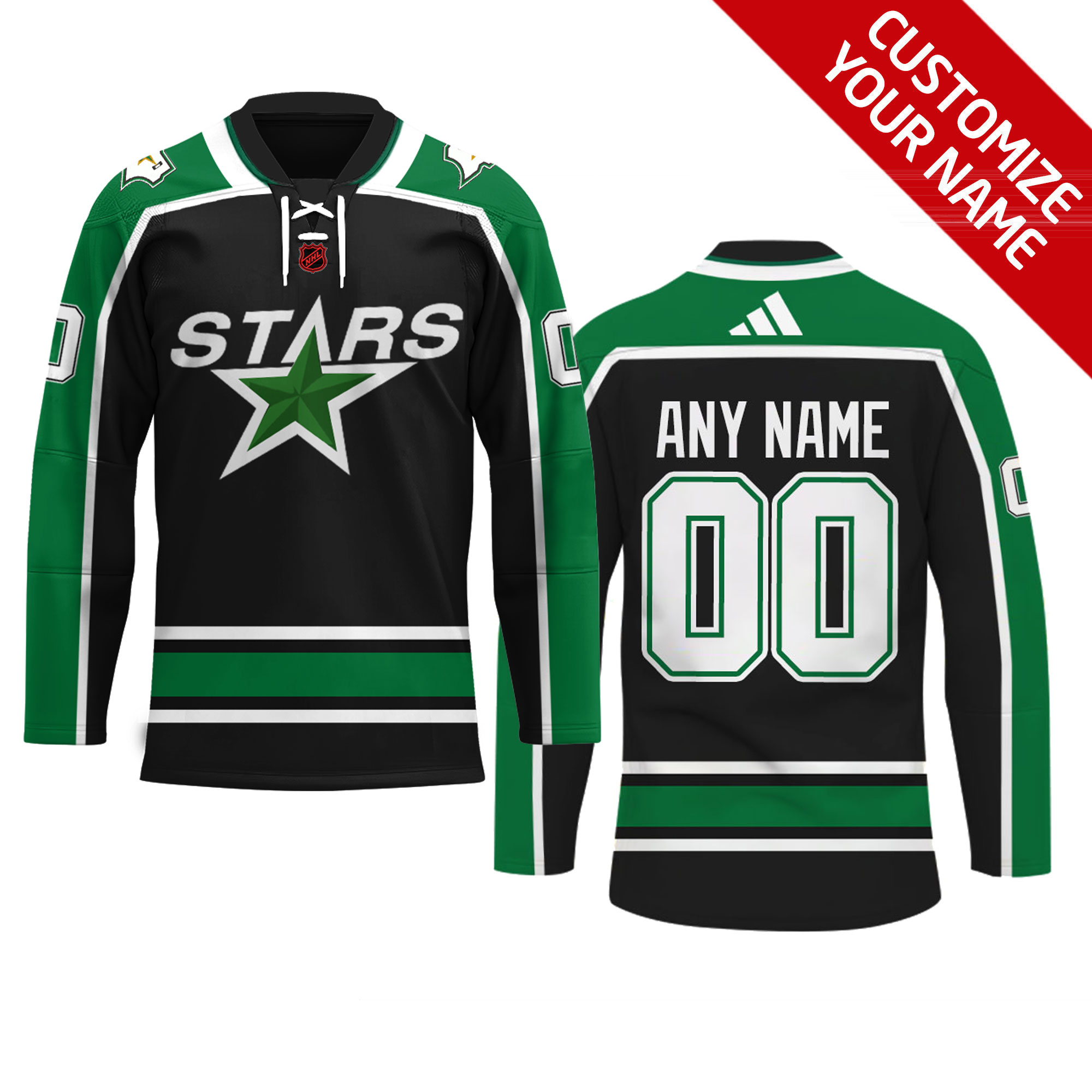 Custom Dallas Stars Hockey Jersey Name and Number 2022 Black Reverse Retro 2.0