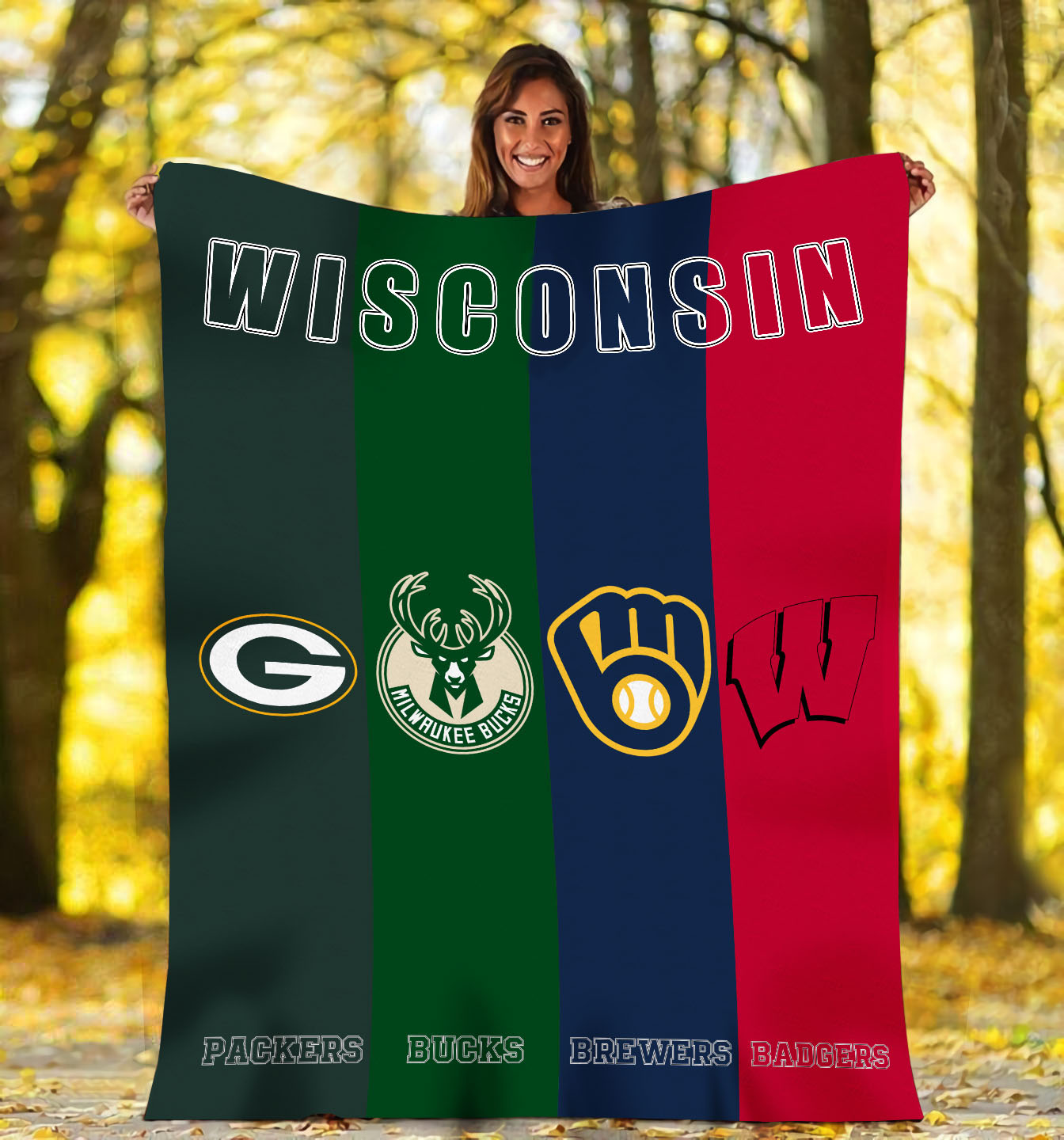 Wisconsin Packers Brewers Badgers Milwaukee Bucks American flag