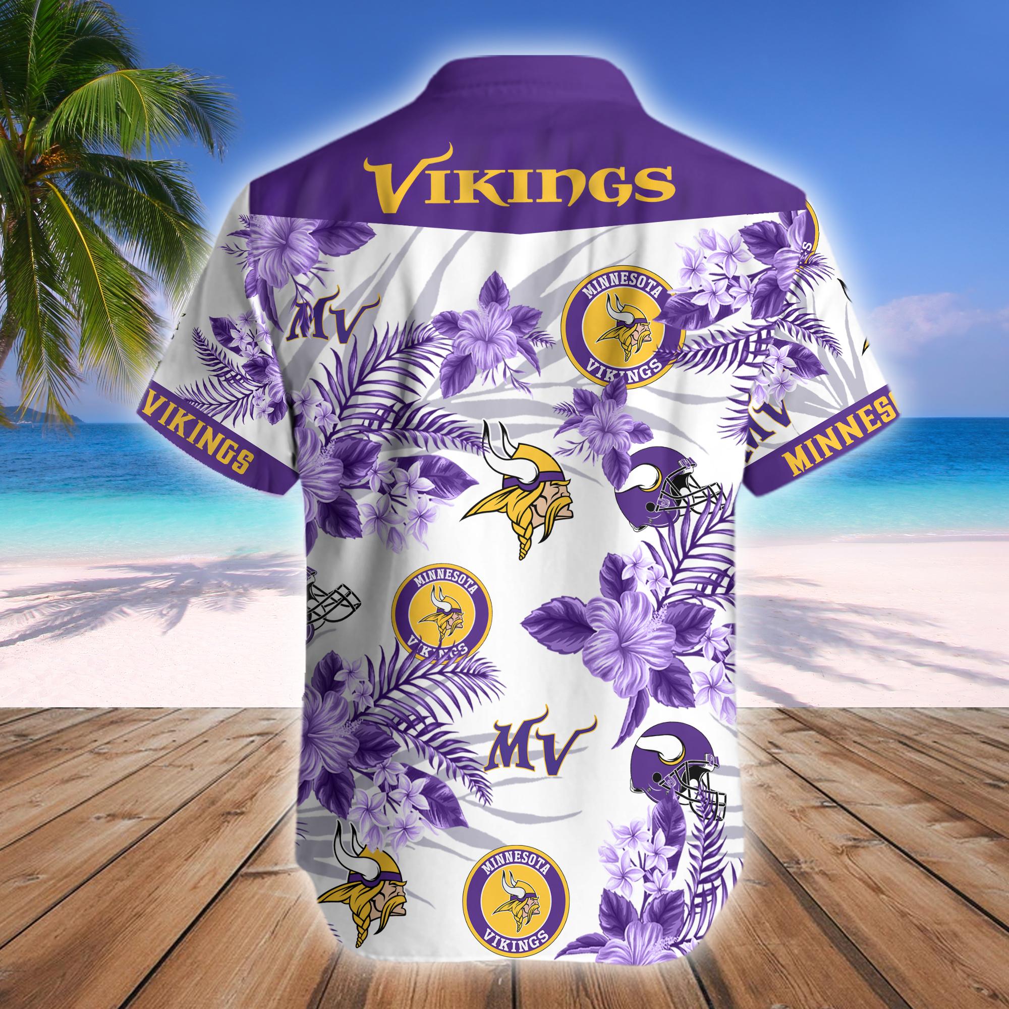 Minnesota Vikings NFL Mens Floral Hawaiian Shirt - Freedomdesign