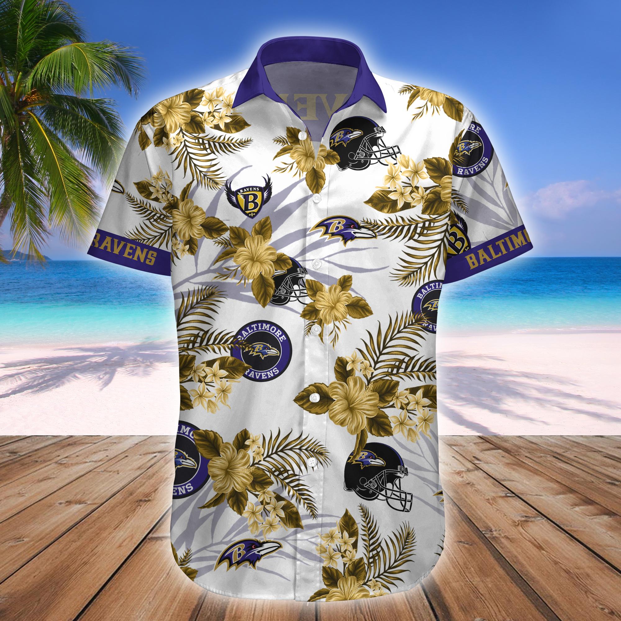 Baltimore Ravens Custom Name NFL Floral Hawaiian Shirt And Shorts