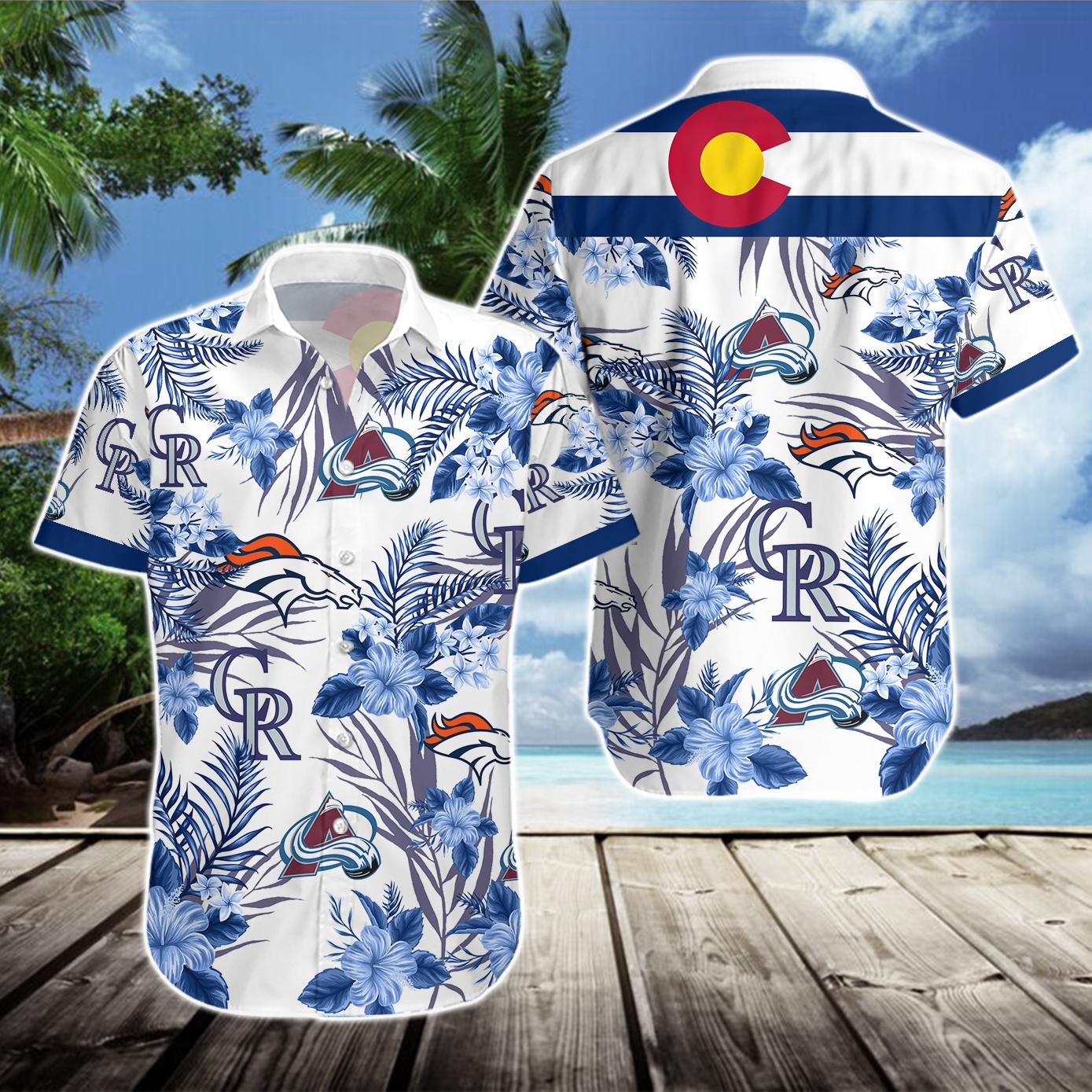 Denver Broncos Denver Nuggets Colorado Rockies Colorado Avalanche Red Hawaiian  Shirt