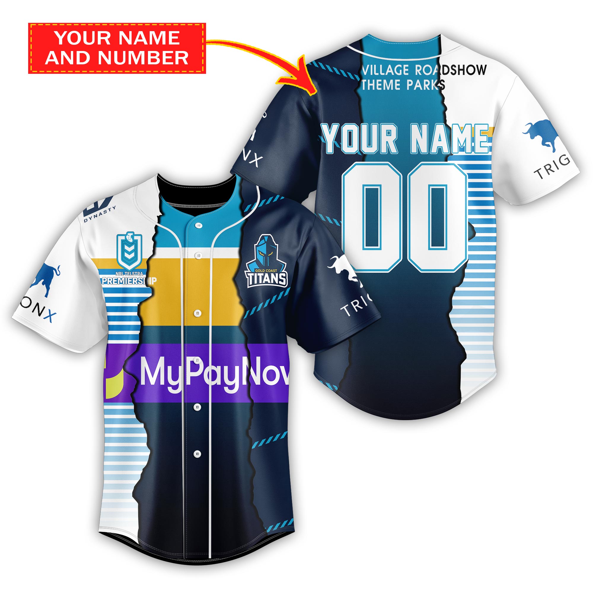 Gold Coast Titans Custom Name & Number NRL Baseball Jersey Best Gift For Men  And Women Fans