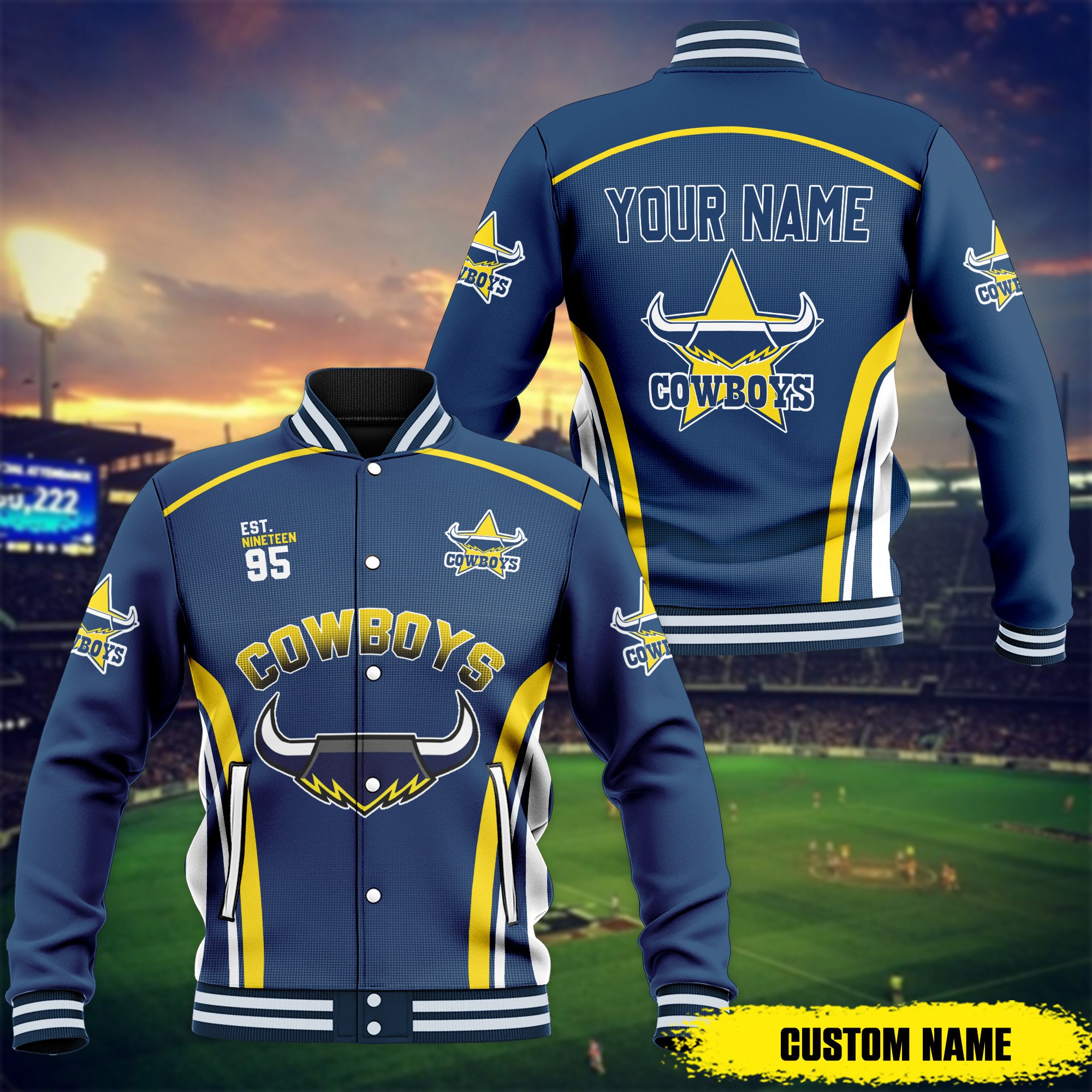 NRL North Queensland Cowboys Baseball Jacket Custom Name For Fans